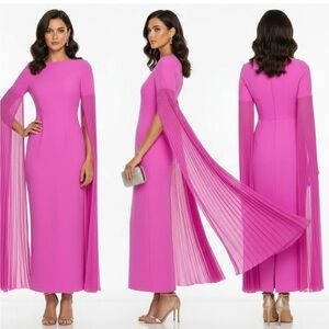 NWT SOLACE London Grace Crepe And Pleated Chiffon Gown - Pink